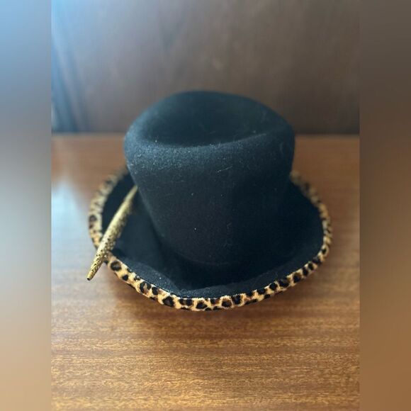 Black Hat with Leopard Print Trim with vintage adornment main image 4